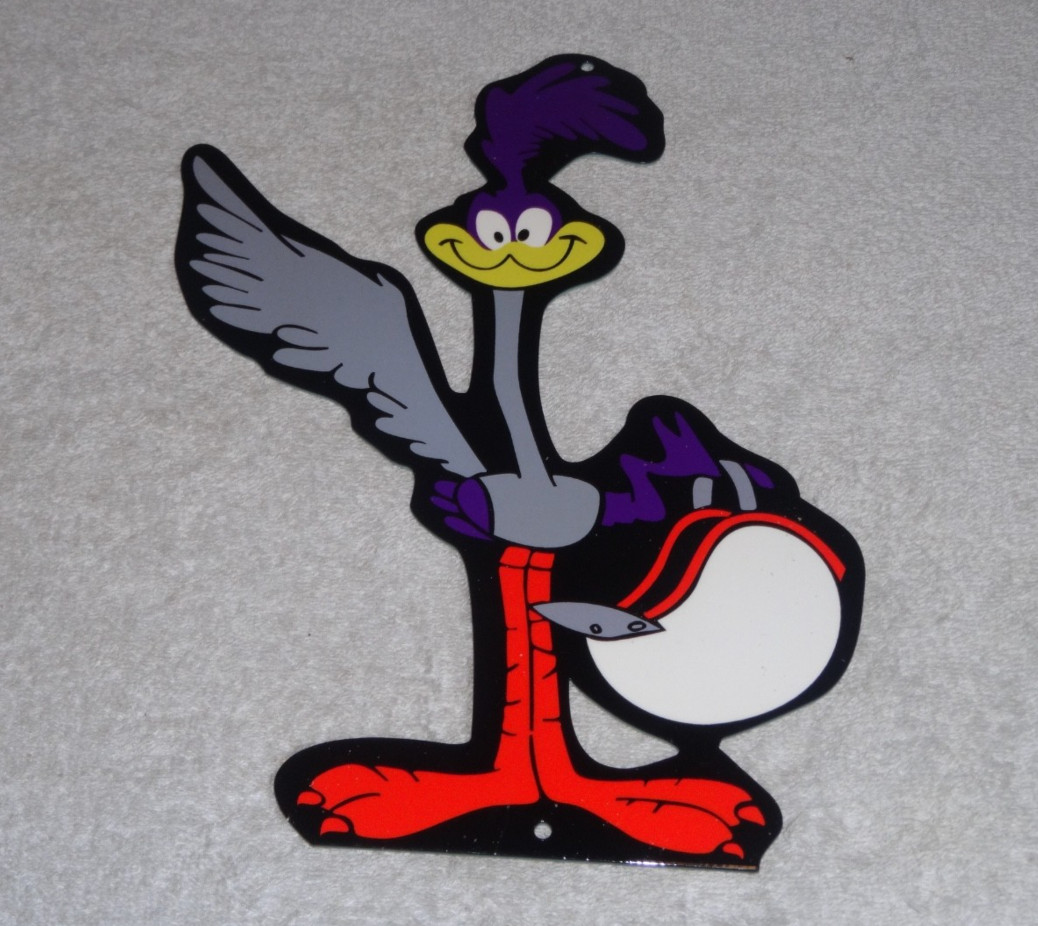 VINTAGE ROAD RUNNER MOPAR PLYMOUTH BIRD 12″ METAL LOONEY TUNES CAR GAS OIL SIGN!