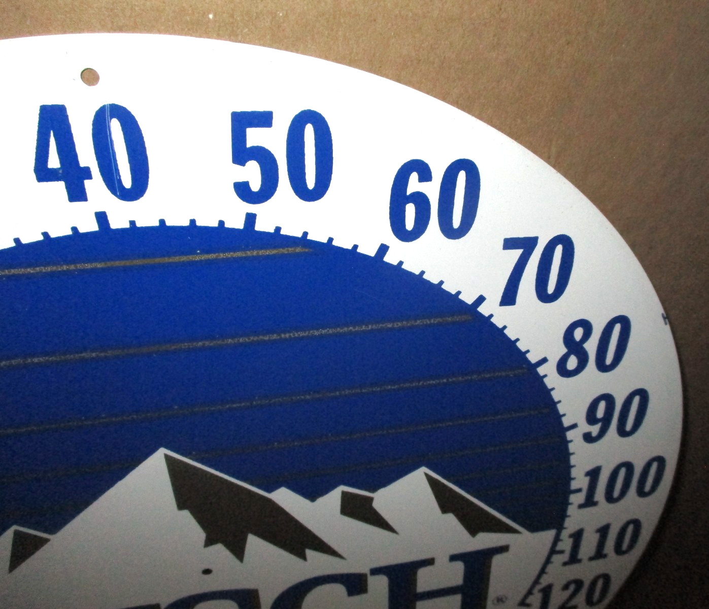 BUSCH BEER – Head For The Mountains – MADE USA -12″ Round- THERMOMETER FACE SIGN