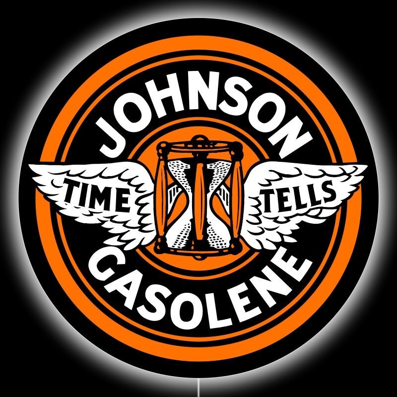 Johnson Gasoline – Time Tells NEW LED Hanging Lighted Sign: 23″ Dia. Round
