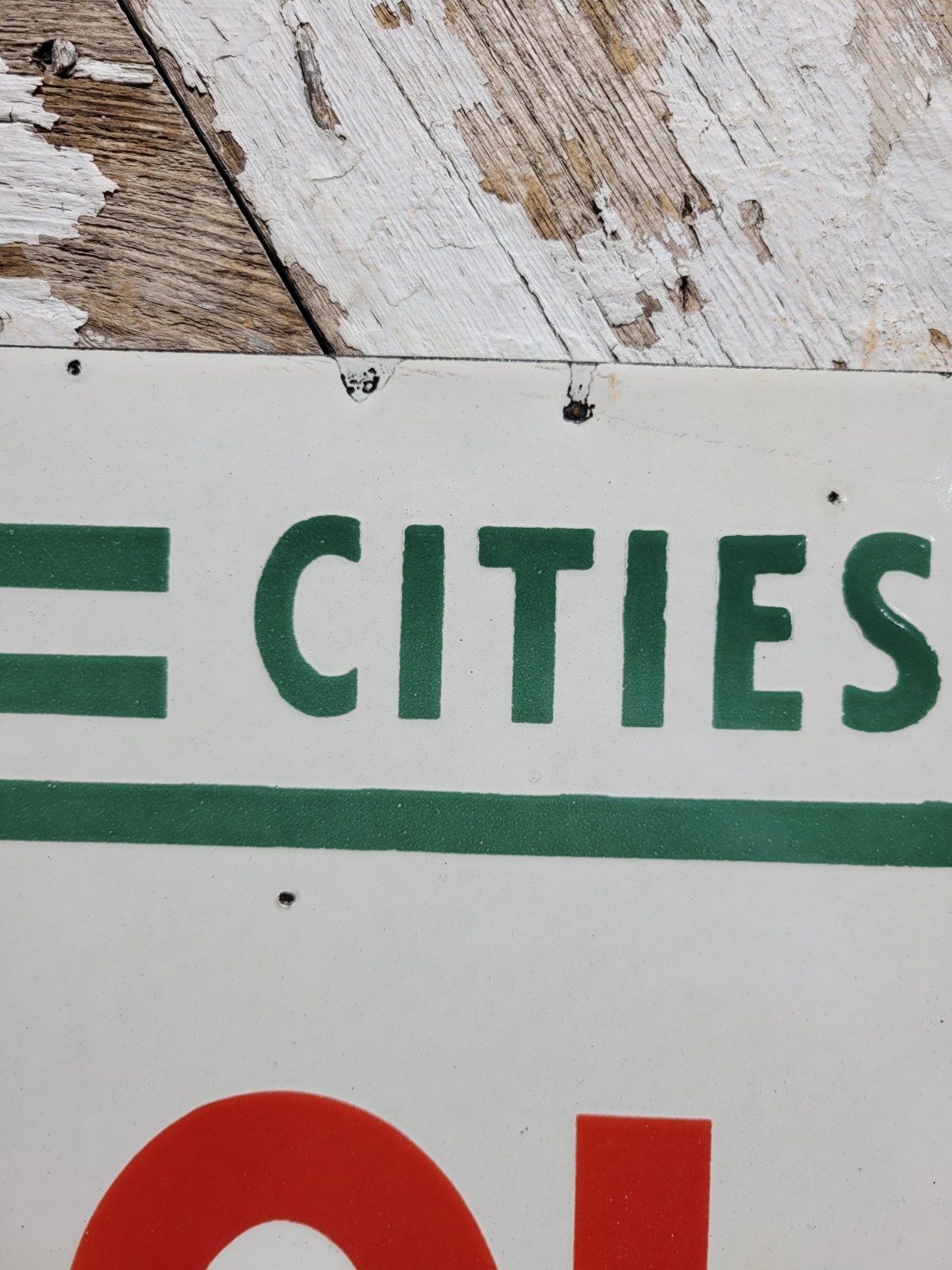 VINTAGE CITIES SERVICES PORCELAIN SIGN OLD GAS STATION RESTROOM BATHROOM TOILET