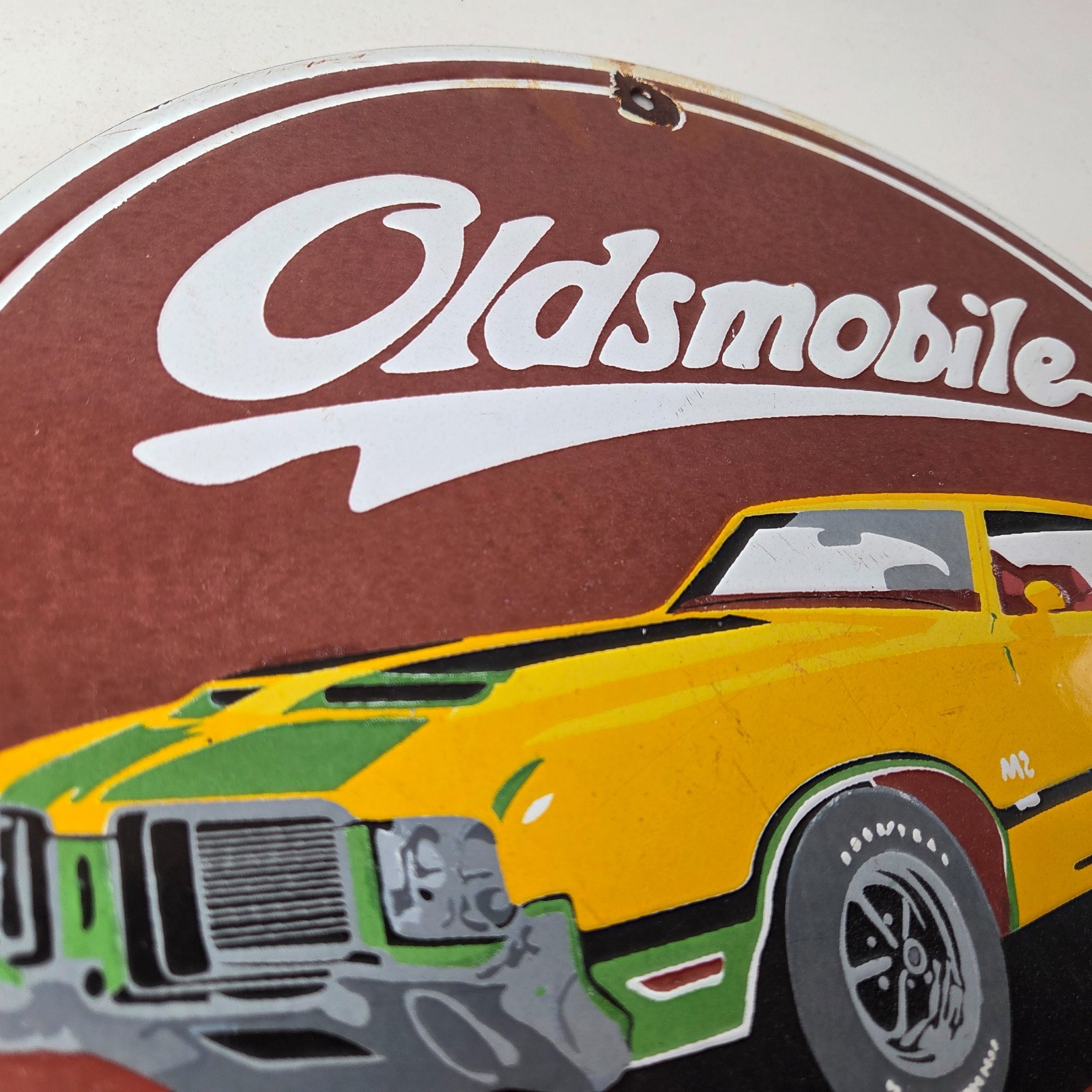 Vintage Oldsmobile General Sales Sign – Gas Pump Automobiles Porcelain Sign