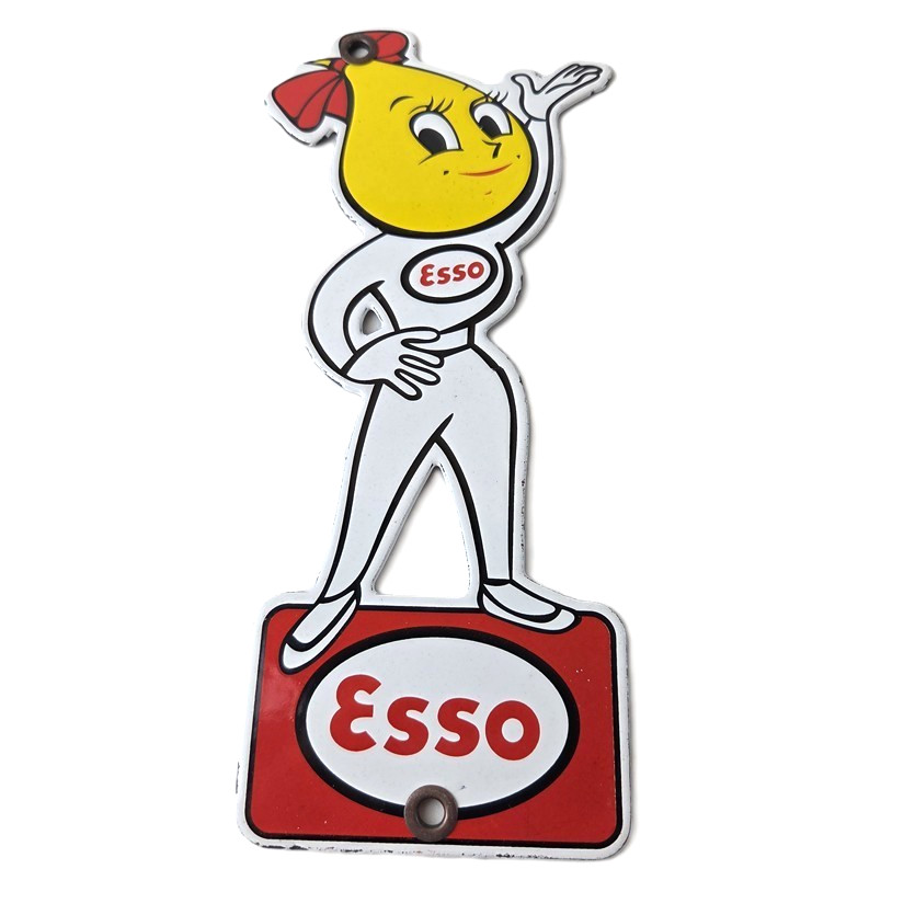 Vintage Esso Gasoline Porcelain Sign – Oil Drop Girl Service Station Auto Sign