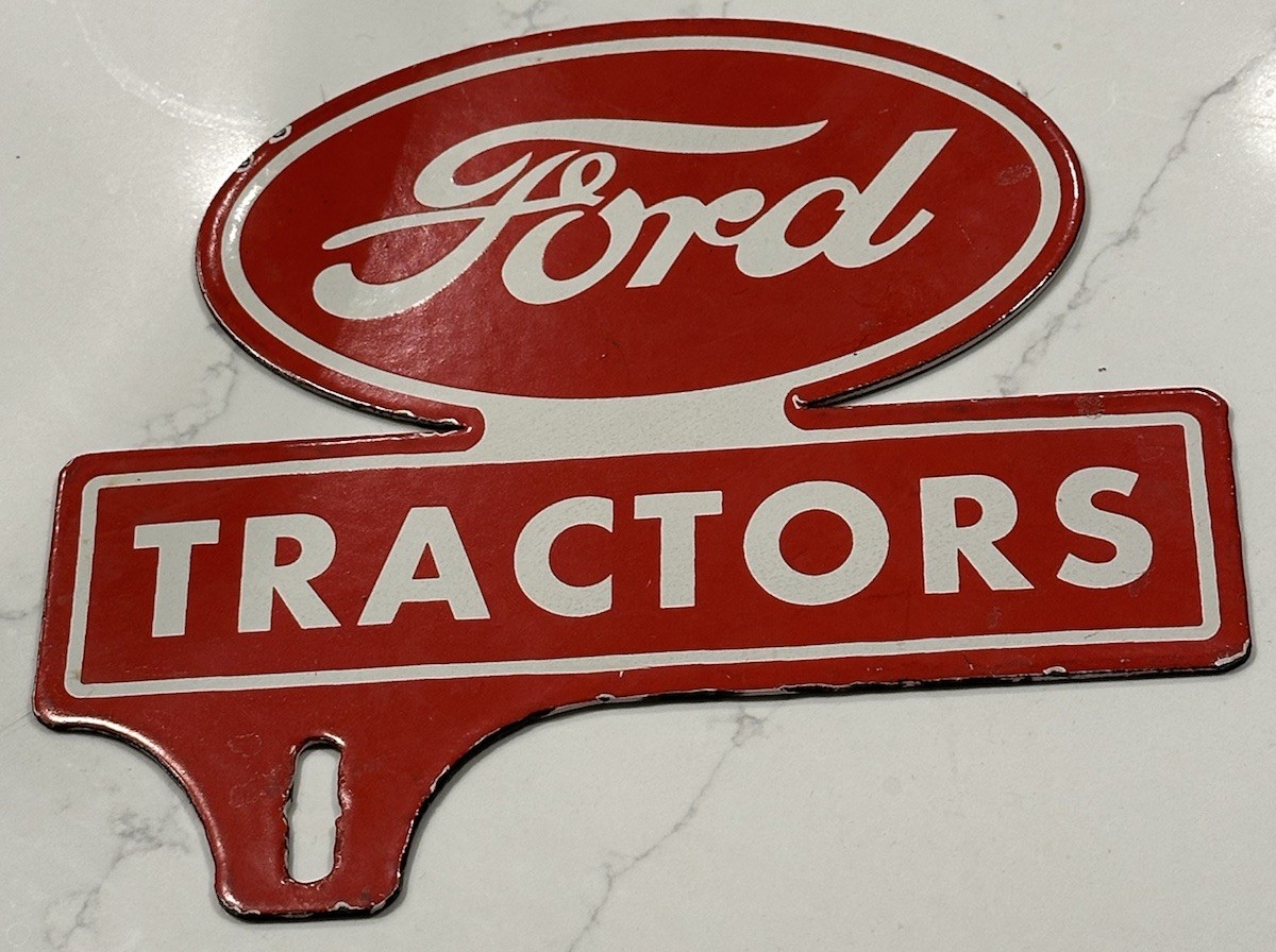 PORCELAIN FORD TRACTOR License Plate Topper 8in. x 5 3/4in.