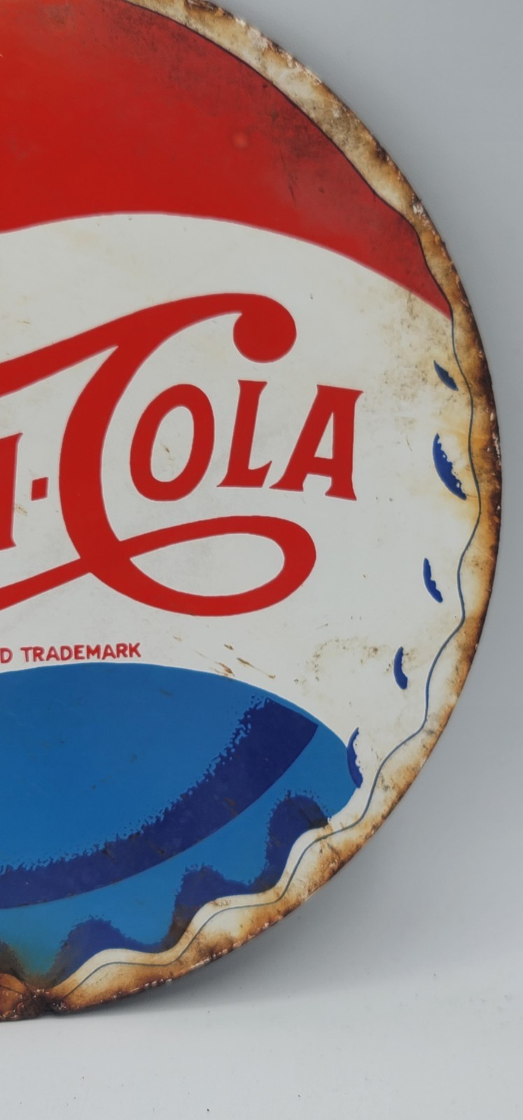 Vintage Distressed 8″ Pepsi Cola Rustic Weathered Porcelain Enameled Metal Sign