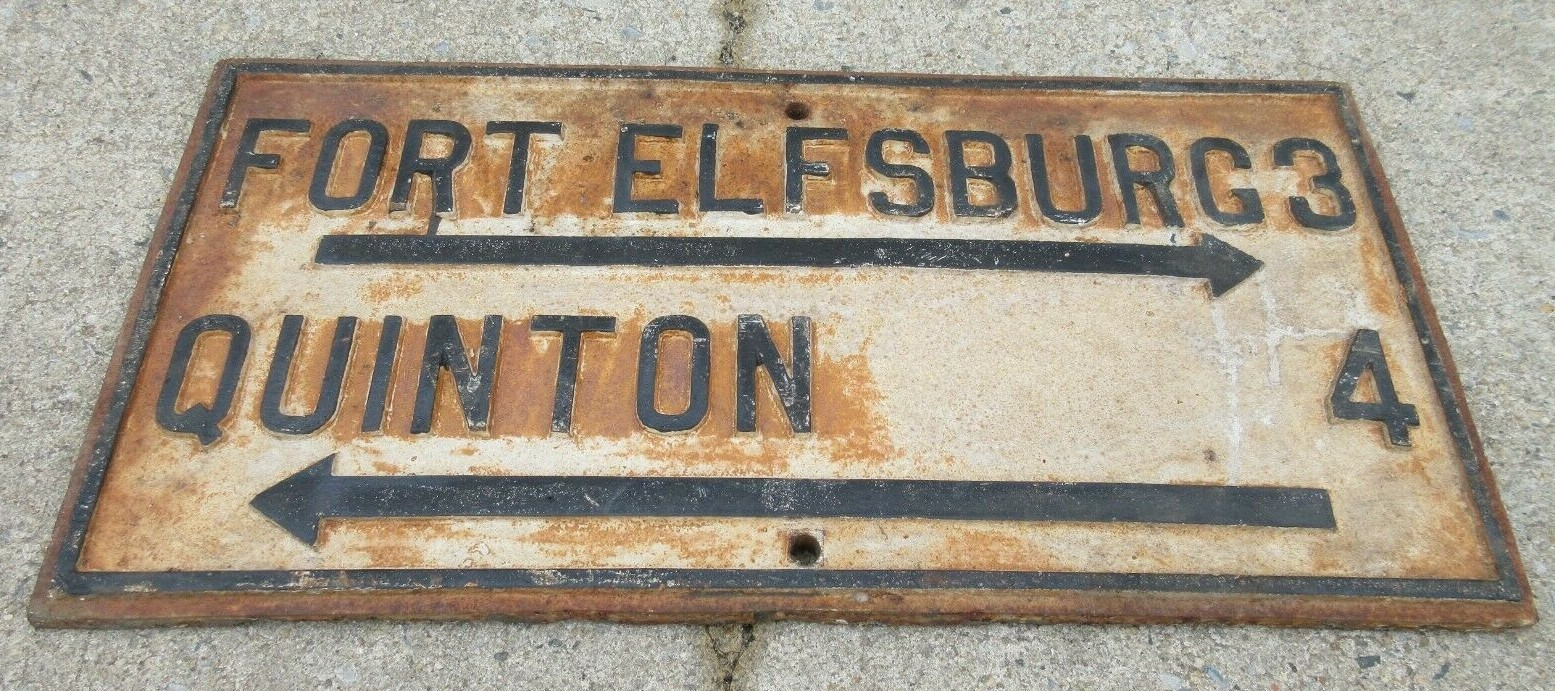 1890s Cast Iron Street Sign New Jersey Garden State Fort Elfsburg Quinton