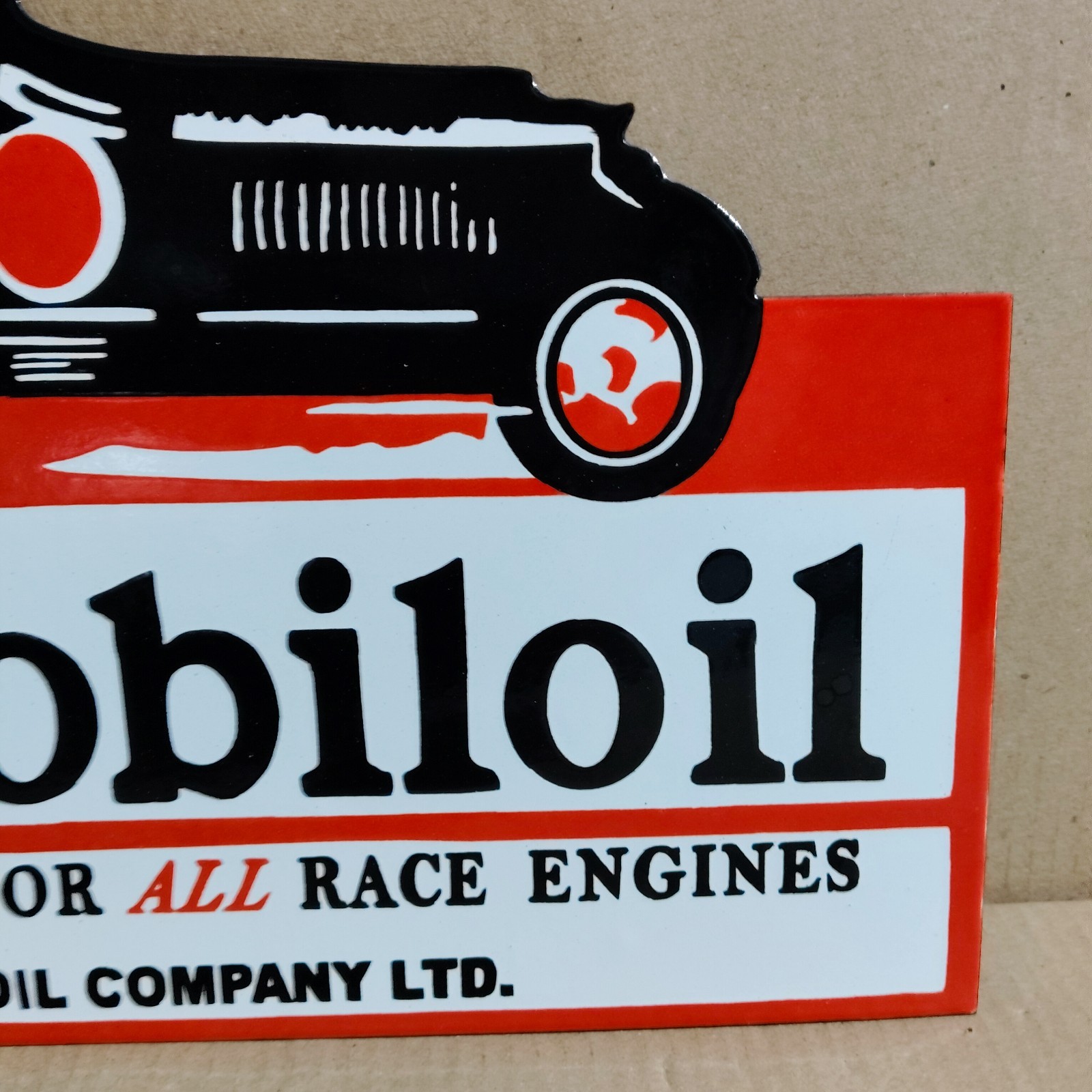 Gargoyle Mobiloil Porcelain Enamel Sign 18 x 10 Inches 2 Sided