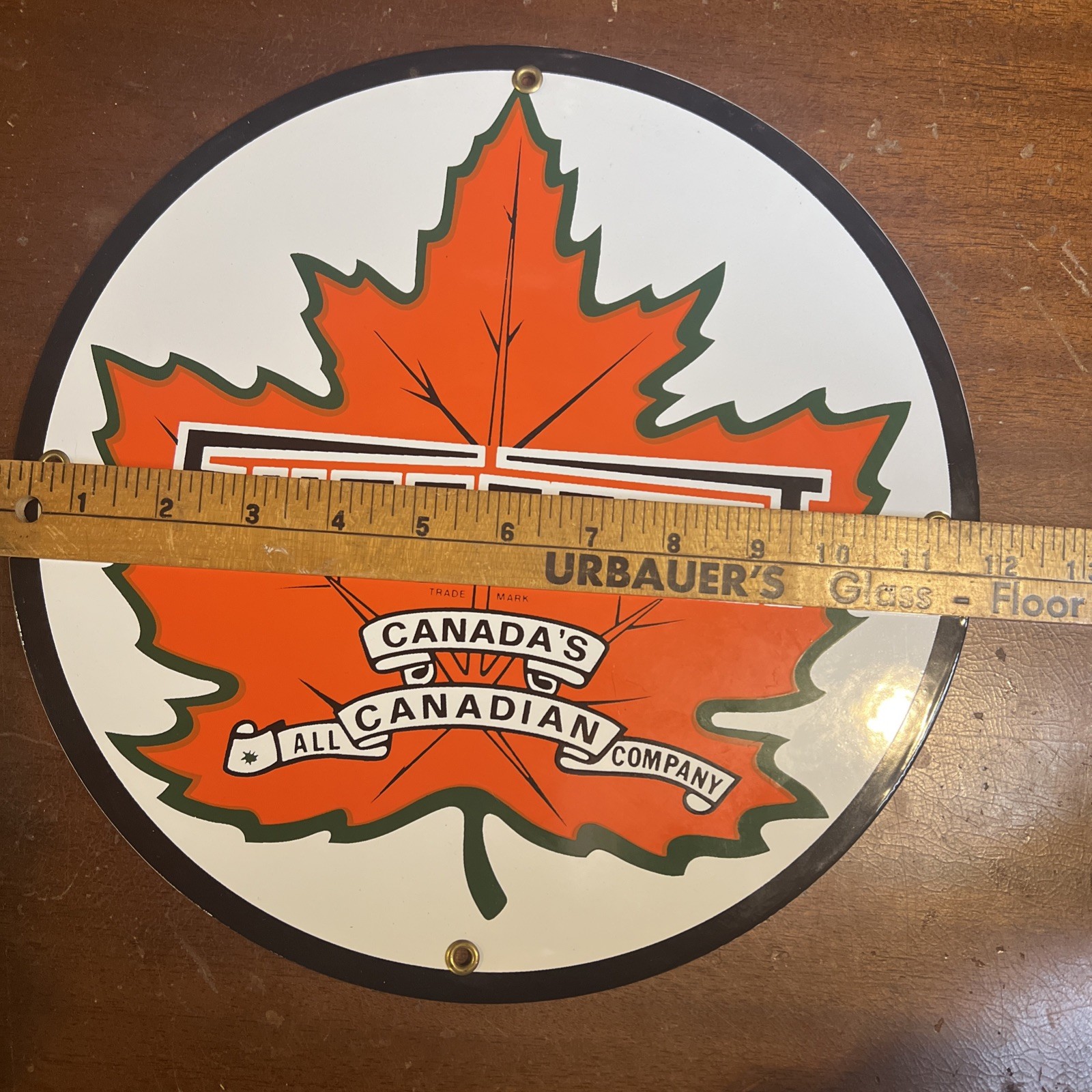 Vintage Supertest Maple Leaf Canadian Gasoline PorcelainSign 11 3/4 In