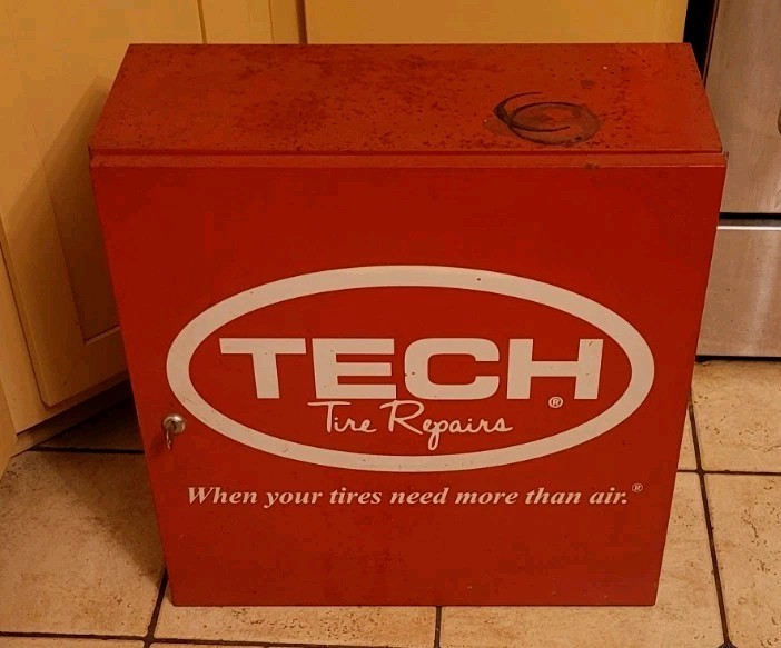 Vintage Tech Steel Tire Repair Cabinet / With KEY / TOOL HOLDER