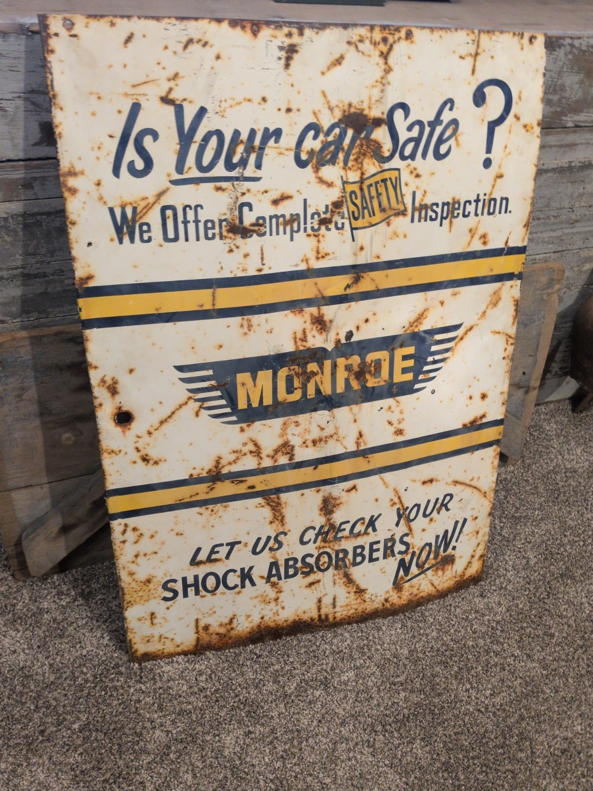 Old Monroe Shock Absorbers Gas Station Panel Sign Big ! 1969 ?