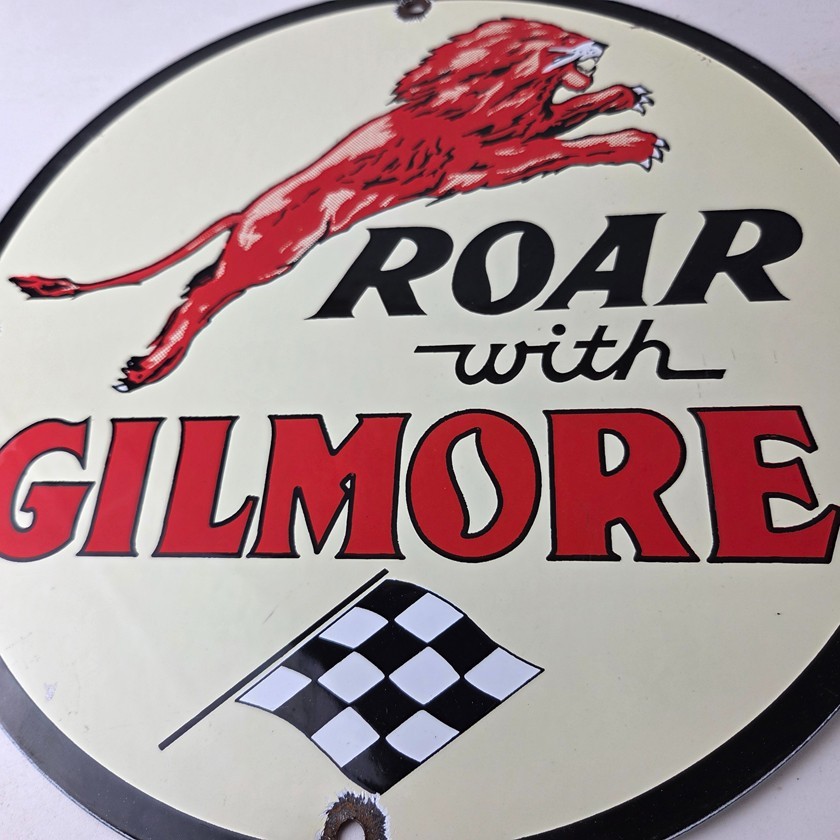 Vintage Gilmore Gasoline Sign – Service Station Porcelain Gas Pump Ad Sign