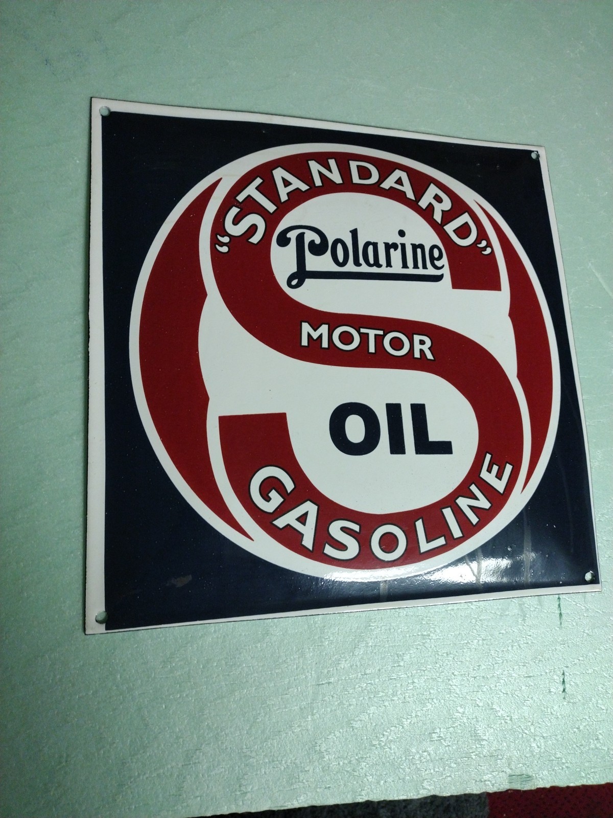 Standard Motor Oil Gasoline Polarine Porcelain Sign Convex Enamel Advertising