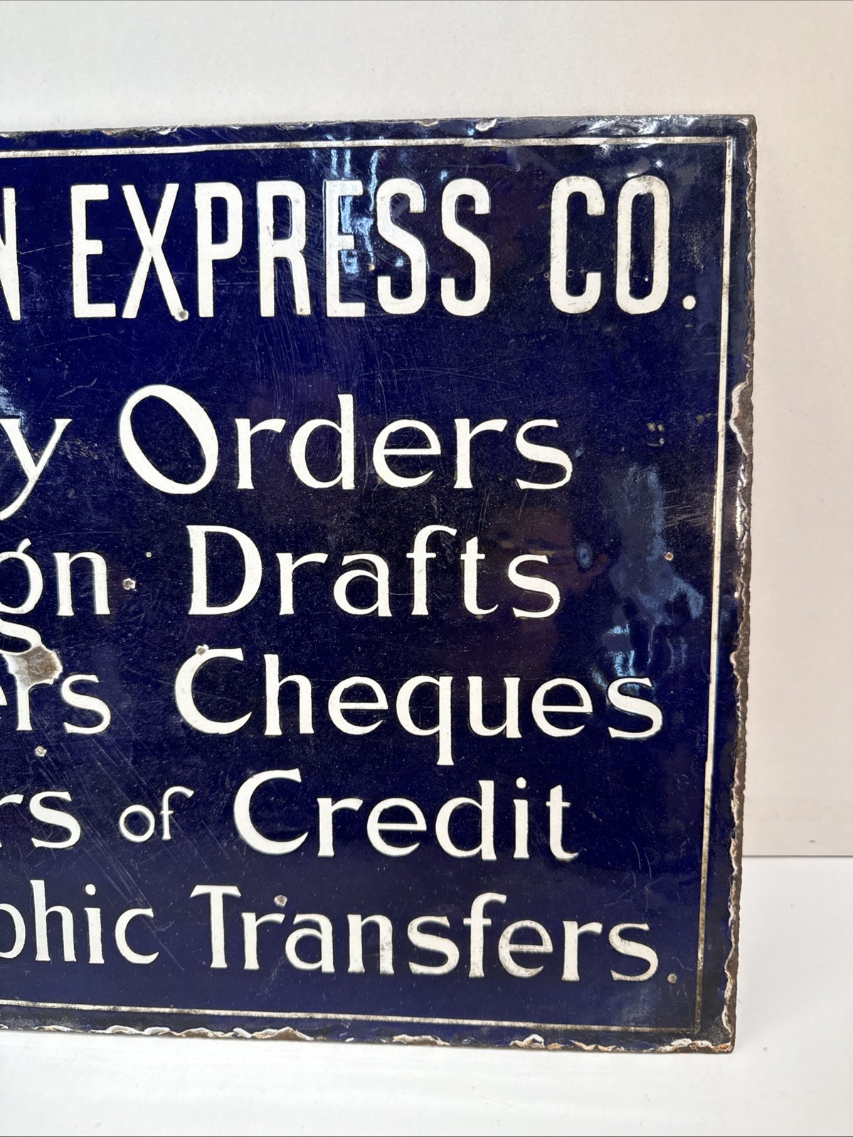 ORIGINAL VTG.AMERICAN EXPRESS CO. TWO SIDED PORCELAIN SIGN (was A Flange Sign)