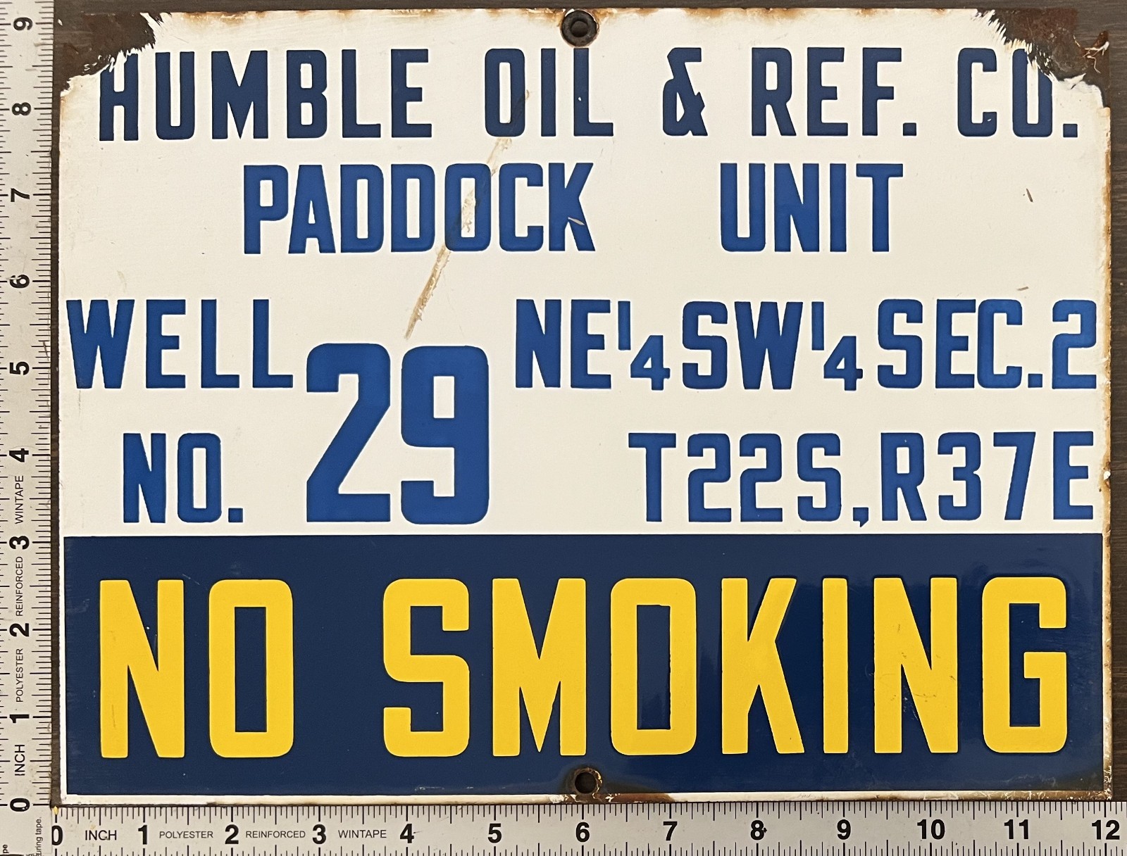 Vintage Porcelain Oil Field Sign – Humble Oil & Refining Co Paddock Unit