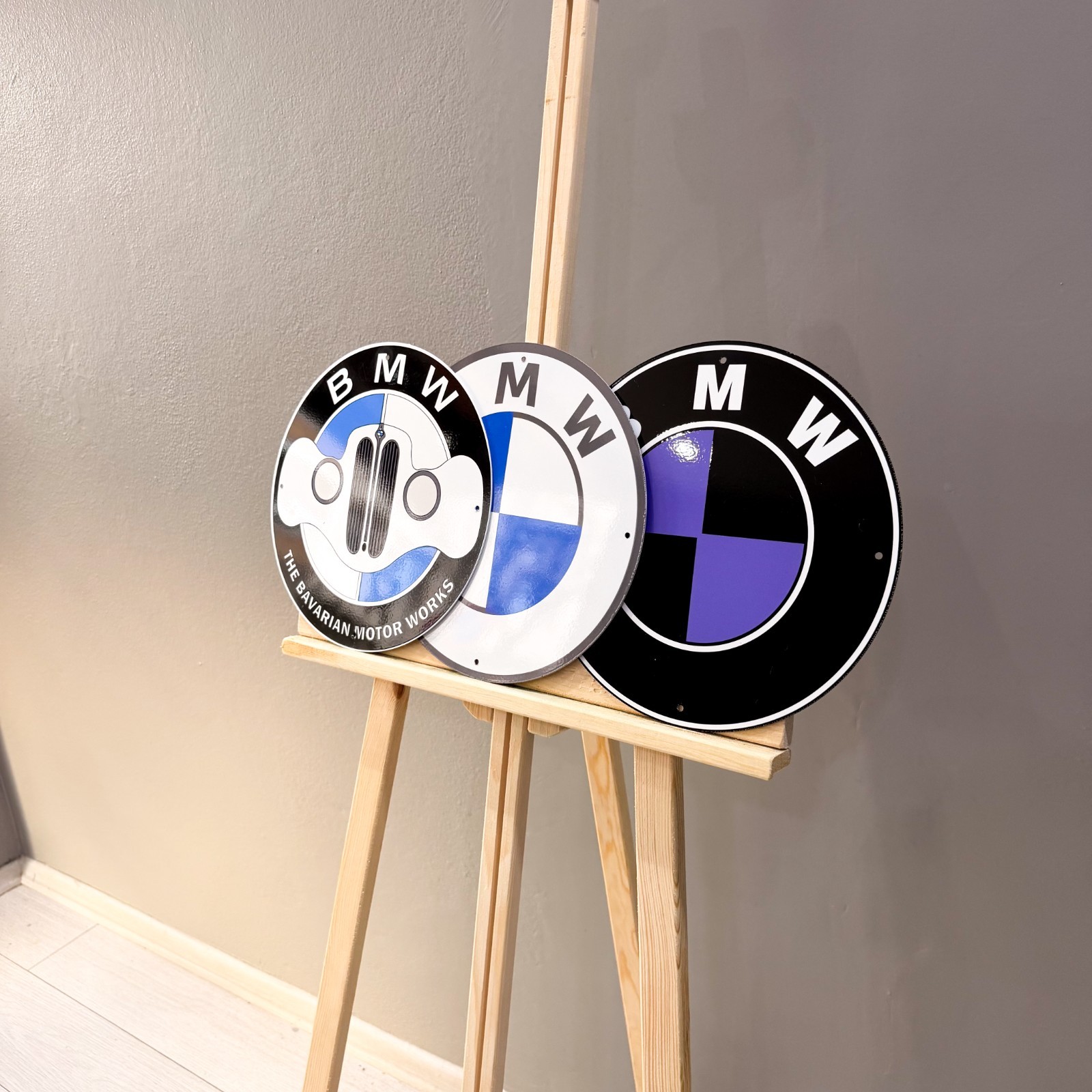 BMW Logo Set (3 PCS) Metal Signs – Classic, Grille & Black Purple – 30 cm (11.8”