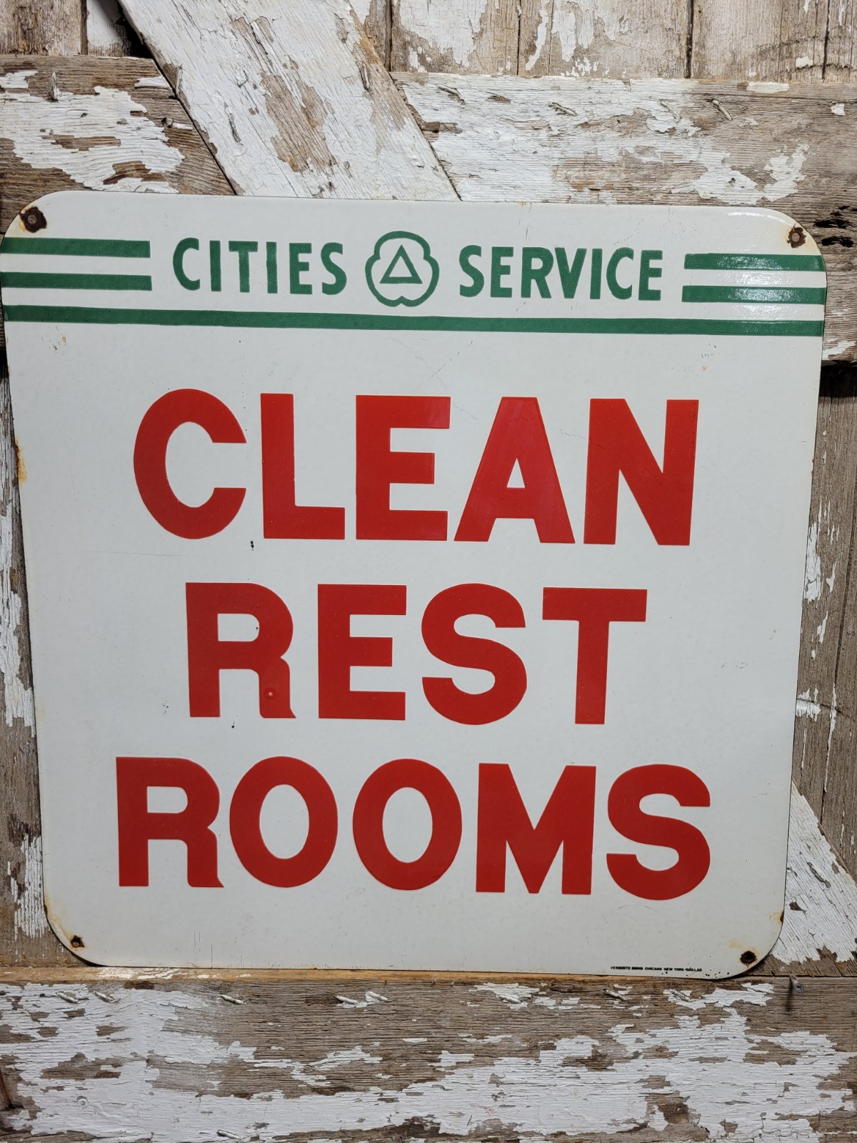 VINTAGE CITIES SERVICES PORCELAIN SIGN OLD GAS STATION RESTROOM BATHROOM TOILET