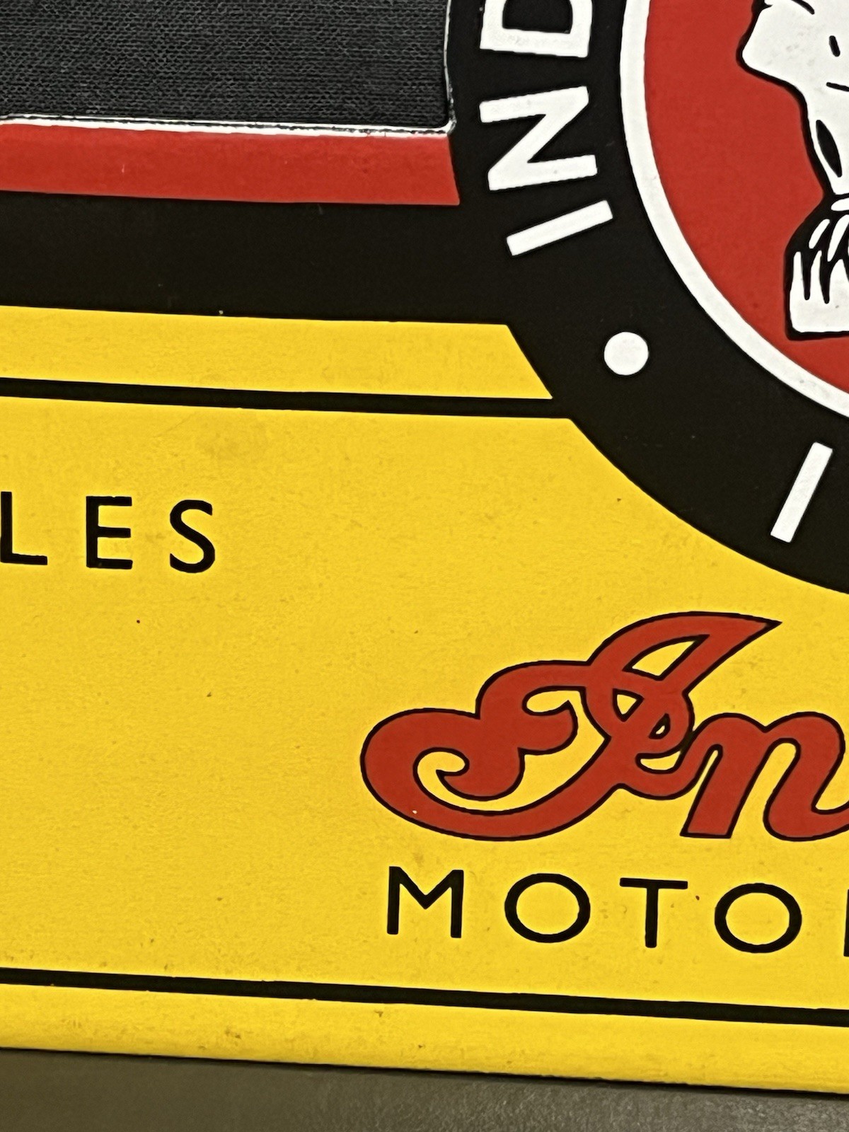 INDIAN MOTORCYCLE PORCELAIN ENAMEL PUSH PLATE SALES & SERVICE DEALER SIGN 6”x10”