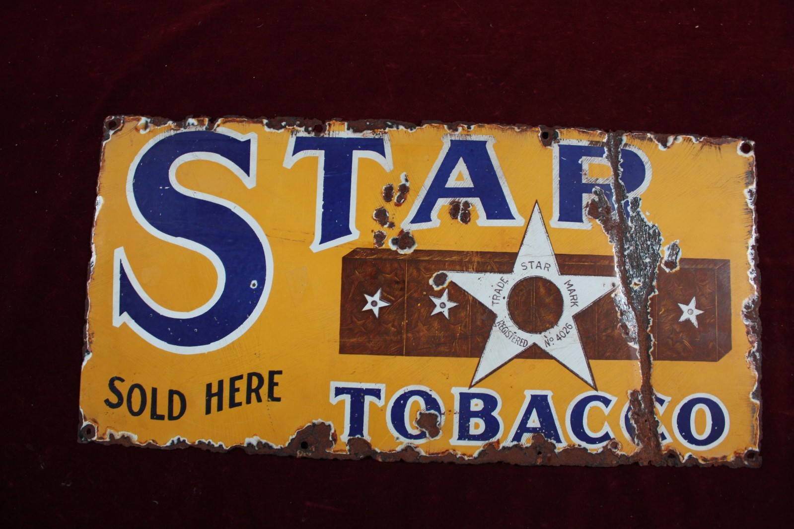 * ANTIQUE STAR TOBACCO PORCELAIN SIGN EARLY GENERAL STORE SURVIVOR 1920 1930 *