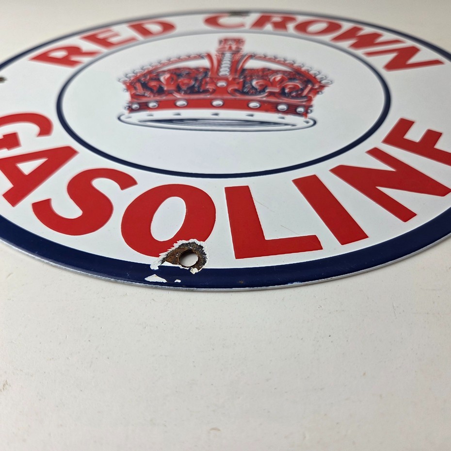 Vintage Red Crown Gasoline Sign – Porcelain Service Station Gas Pump Sign