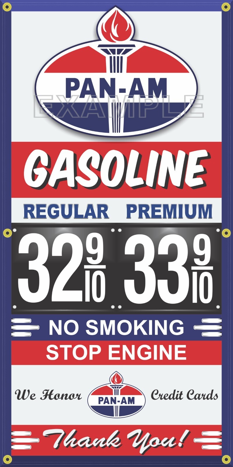 PAN AM GAS STATION PRICE PER GALLON VINTAGE OLD SIGN REMAKE BANNER SIGN ART