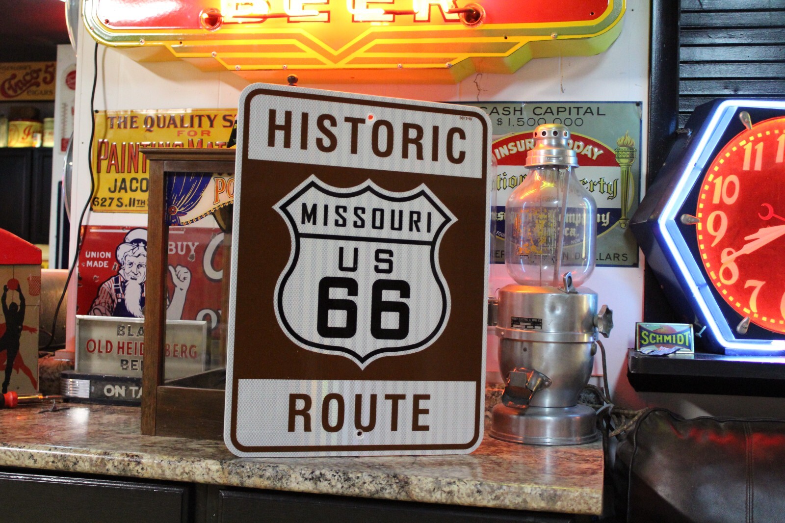 RARE MISSOURI US ROUTE 66 HWY MOTHER ROAD METAL SIGN HISTORIC DOT 2-98 GAS FORD