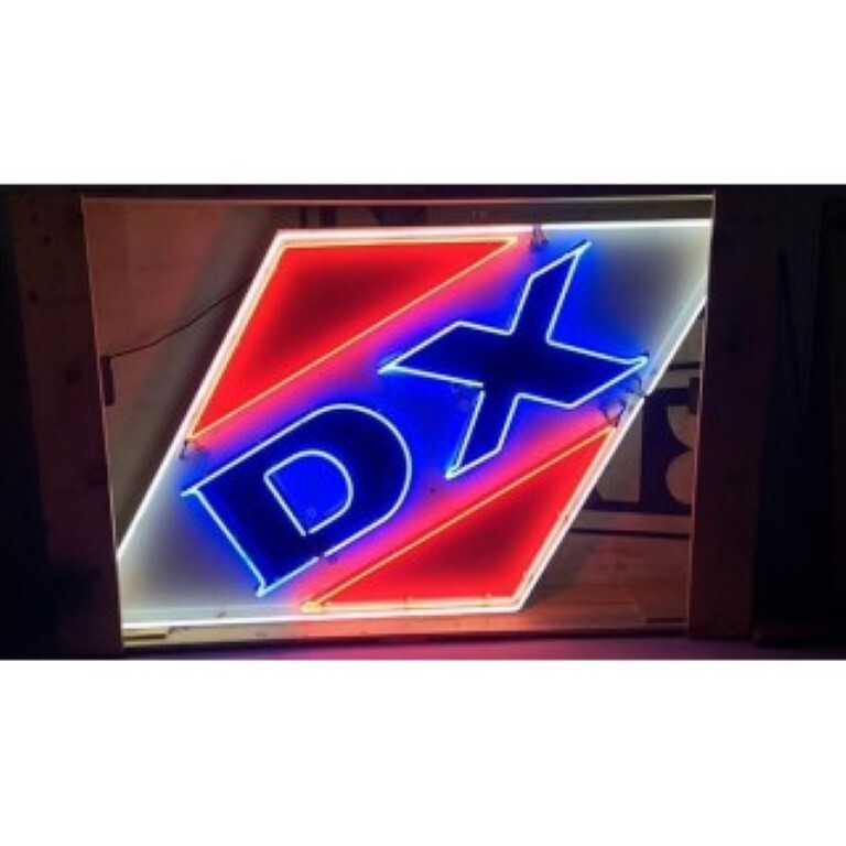 Original DX Gasoline Porcelain Sign with Neon 10 FT W x 68 IN H