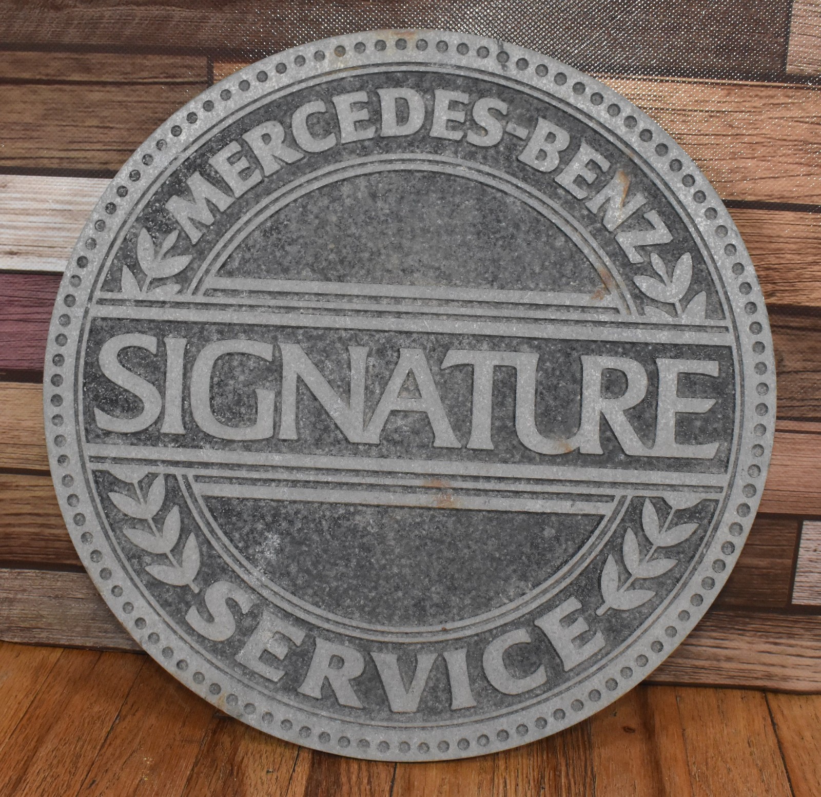 Vintage Mercedes Benz Signature Service Round Dealership Advertising Auto Sign