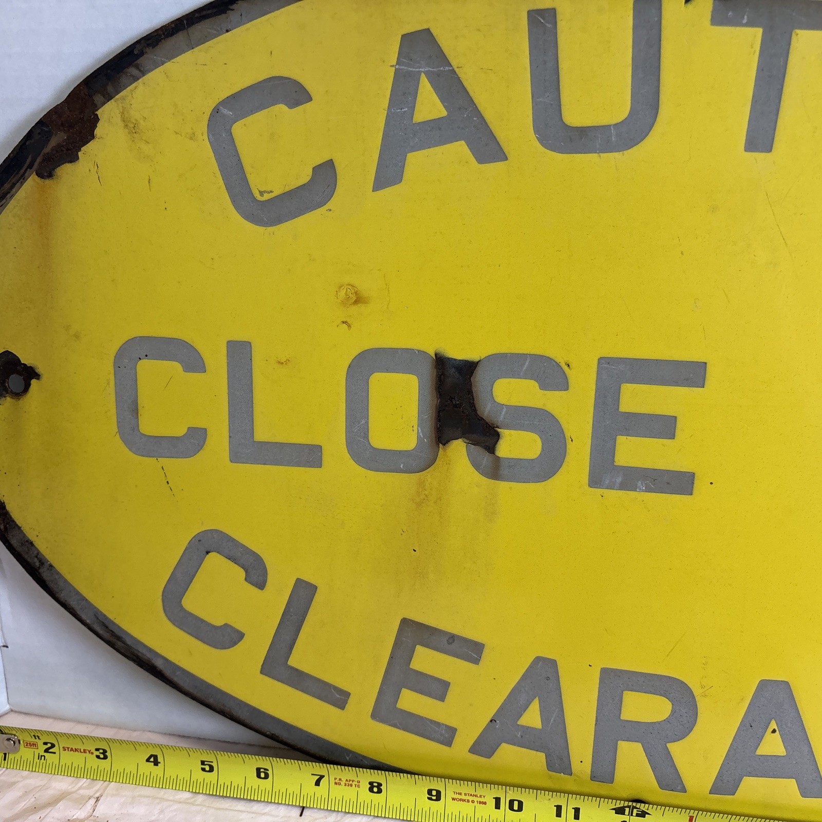Vintage Railroad Caution Close Side Clearance Sign 24×14 Metal Oval