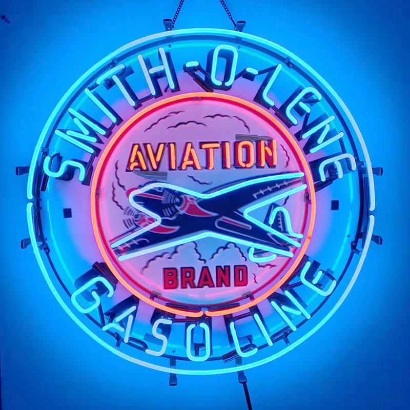 US STOCK Smith-O-Line Aviation Gasoline Neon Sign 24″x24″ Glass Garage Decor