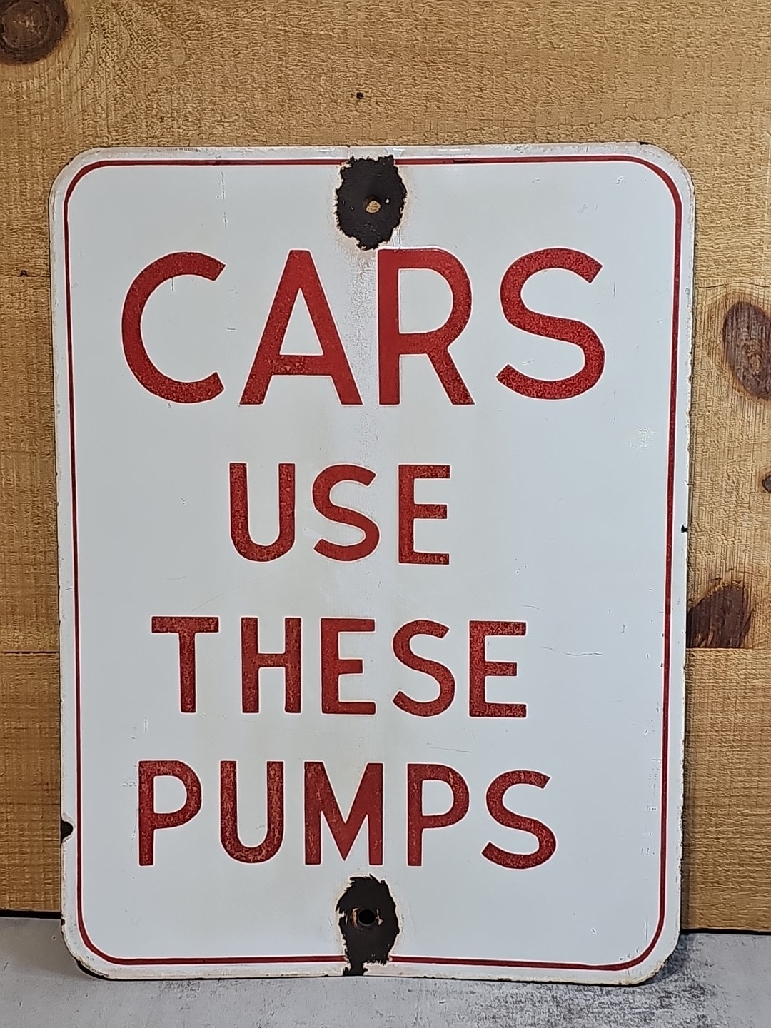 Vtg Porcelain “CARS USE THESE PUMPS” Sign Gas Oil Station Shop 16 3/4″ X 12 3/8″