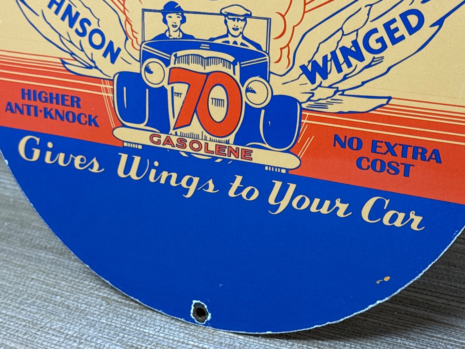 VINTAGE JOHNSON GASOLINE PORCELAIN SIGN DEALERSHIP GAS STATION SERVICE MOTOR OIL