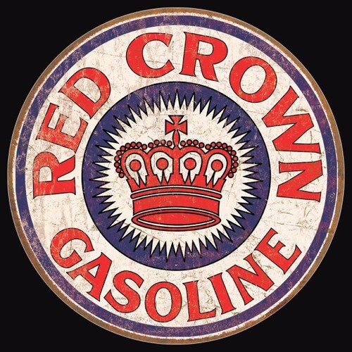 RED CROWN GASOLINE Round Sign Vintage Looking Man Cave Garage Automobilia