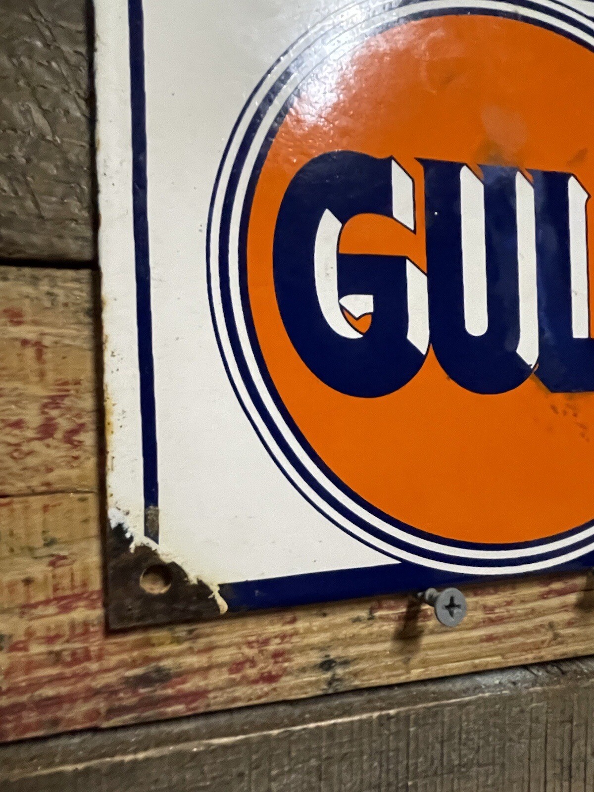 VINTAGE GULF PORCELAIN SIGN GULFPRIDE MOTOR OIL PLACARD GASOLINE GAS STATION