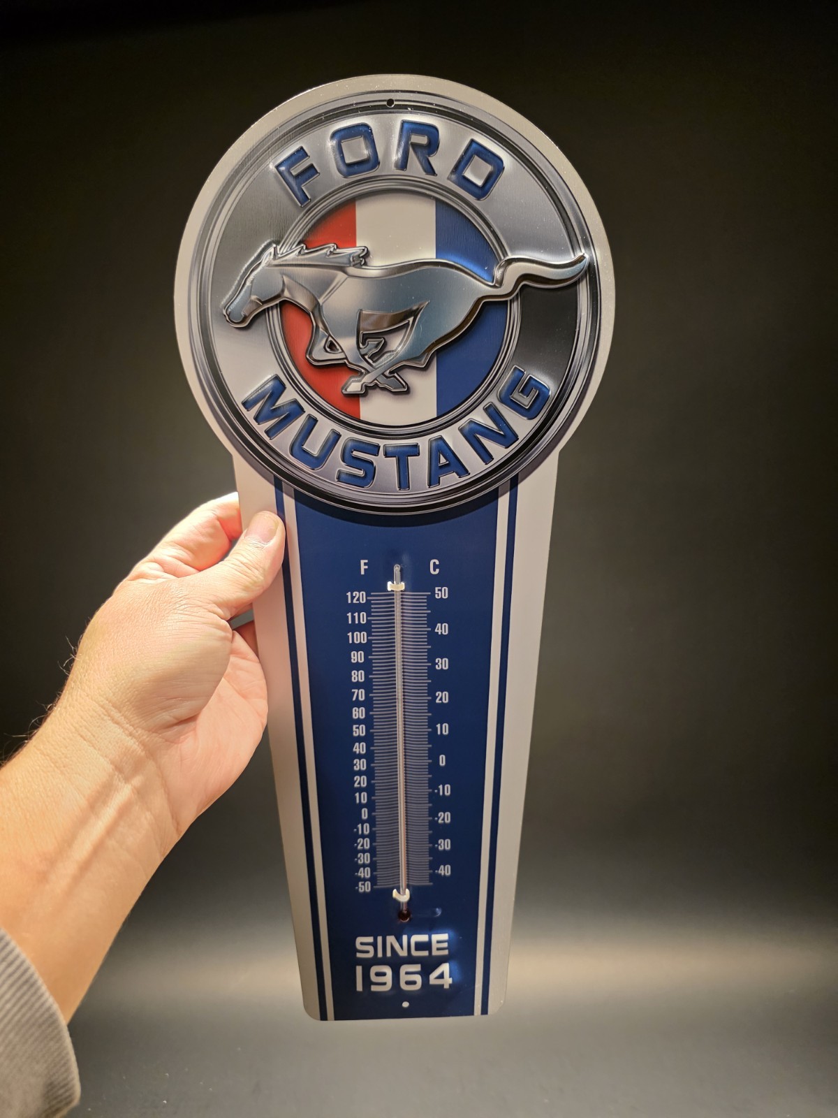 17.5 ” Metal Vintage Style Ford Mustang American Thermometer Sign