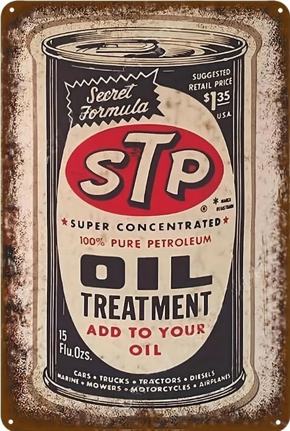 STP Oil Vintage Metal Tin Sign (8″x12″) – Rustic Iron Wall Art Decor for Univers