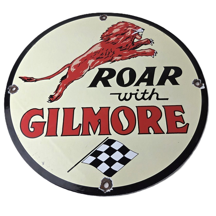 Vintage Gilmore Gasoline Sign – Service Station Porcelain Gas Pump Ad Sign