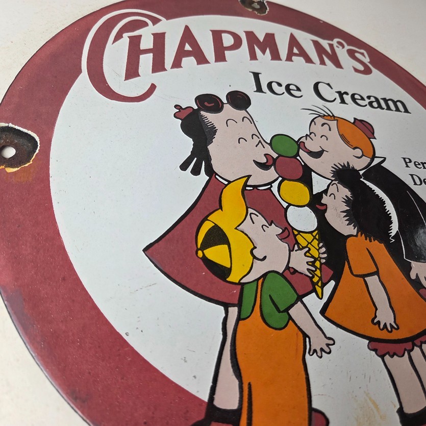 Vintage Chapman’s Ice Cream Sign – Porcelain Gas Pump Diner Store Sign
