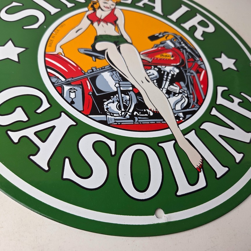 Vintage Sinclair Gasoline Sign – Motorcycle Gas Oil Pump Porcelain Sign