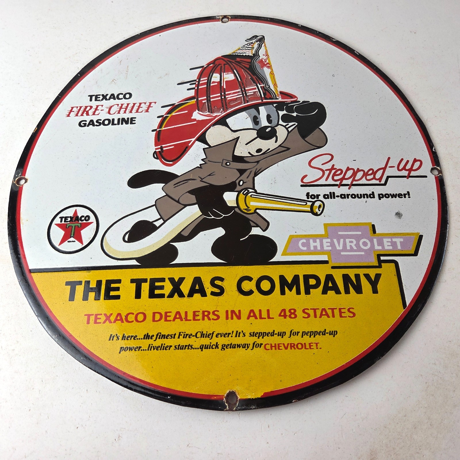 Vintage Texaco Gasoline Sign – Chevrolet Felix The Cat Porcelain Gas Pump Sign