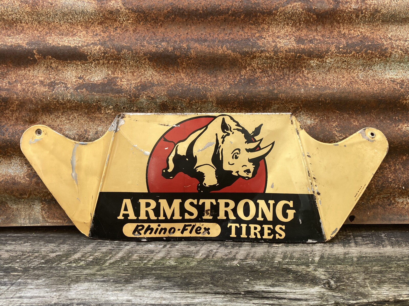 Vintage Armstrong Tires Sign Rhino Flex Antique Gas Sign Gasoline Oil 7×21