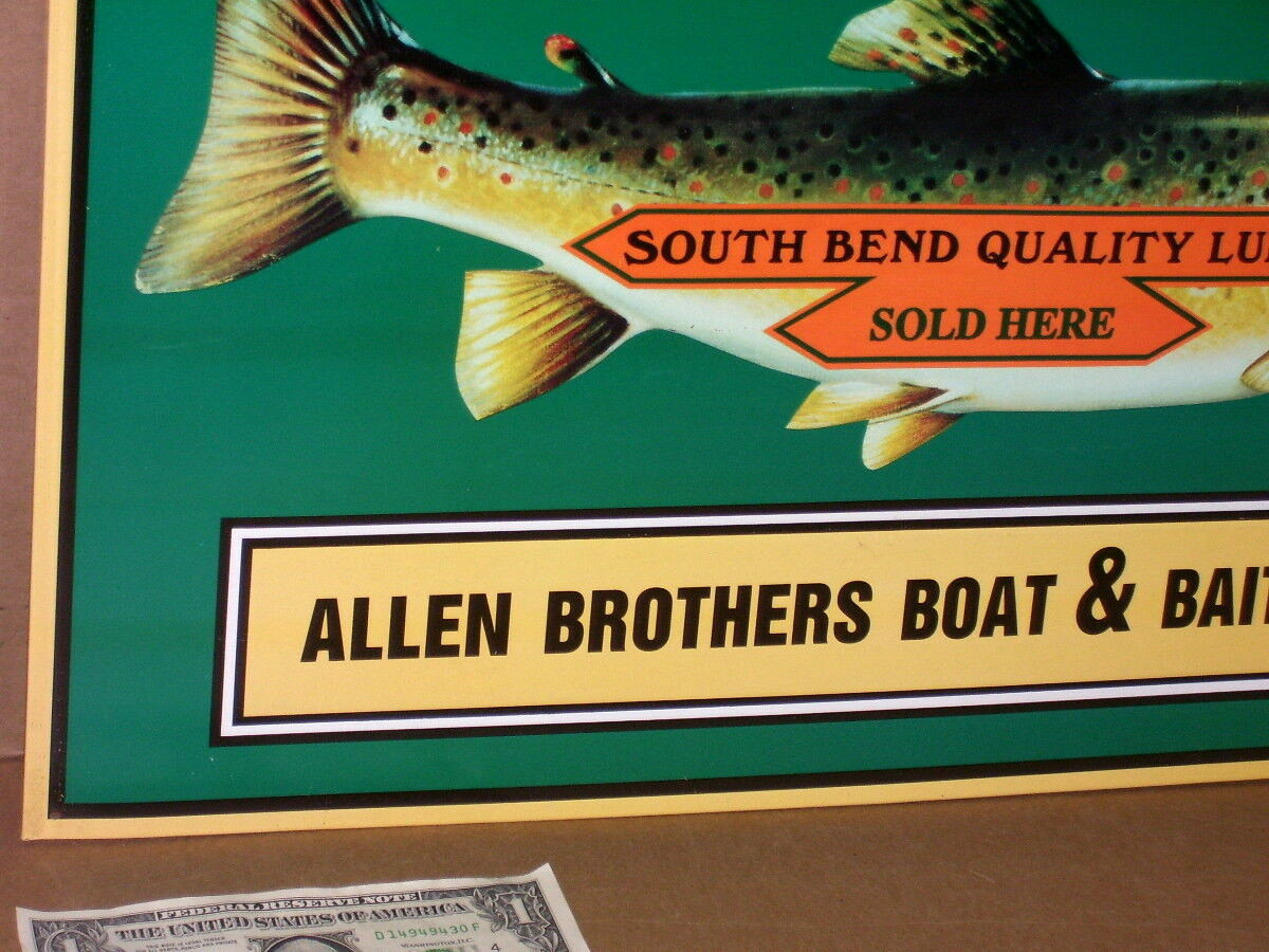 Fish Lures SOUTH BEND QUALITY — Boat & Bait House — BEAUTIFUL — Embossed Sign