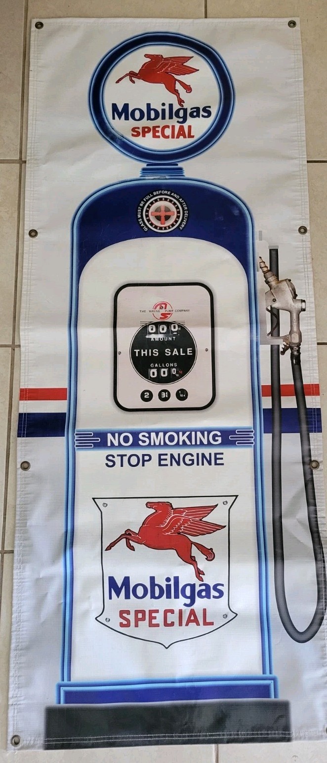 MOBIL GAS PUMP WAYNE 50s STYLE REGULAR PREMIUM 2 X 5 VINYL BANNER POSTER ART
