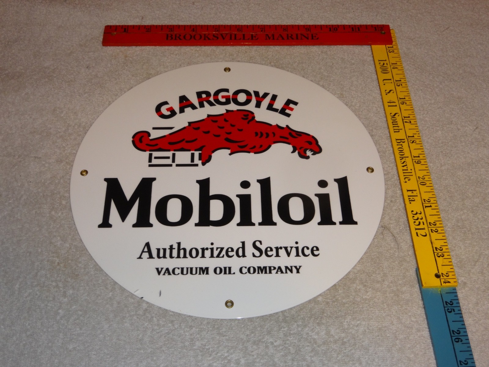 VINTAGE “MOBIL MOBILOIL W/ GARGOYLE” 11 3/4″ PORCELAIN METAL GASOLINE & OIL SIGN