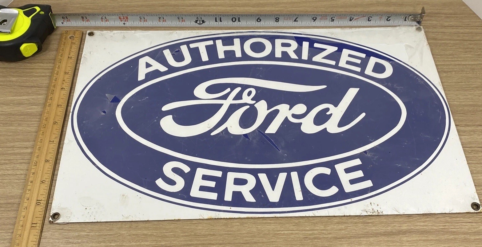 Vintage Ande Rooney AUTHORIZED FORD SERVICE Porcelain Sign Steel NEW SEALED
