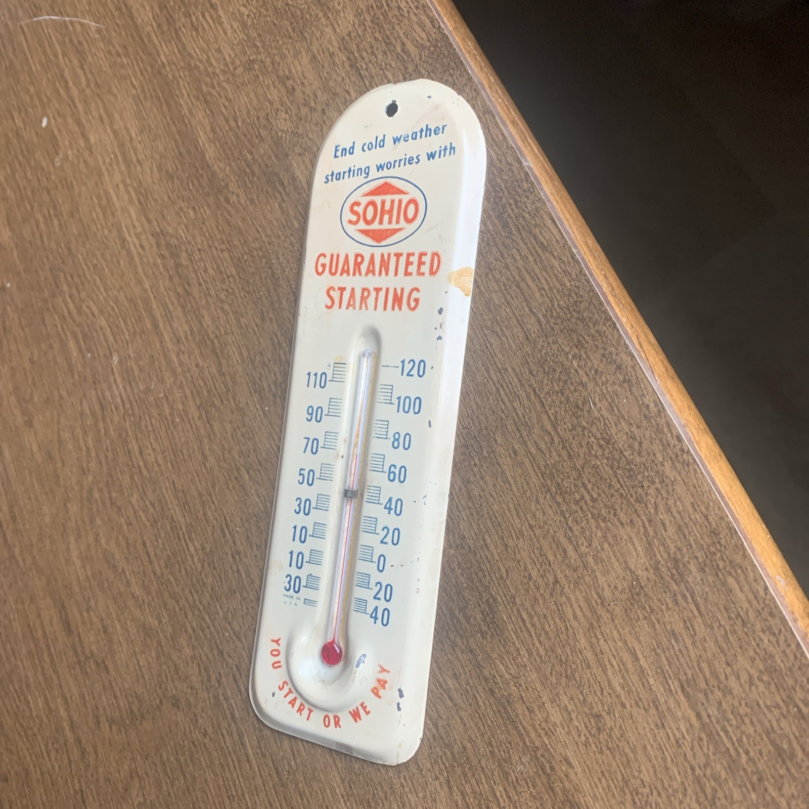 Sohio Original Guaranteed Starting Advertising Thermometer Vintage Olena, OHIO