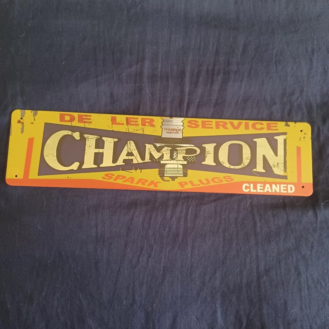 4″ X 15-3/4″ Metal Sign Wall Art Man Cave Garage Bar Gas Station Oil Champion #2