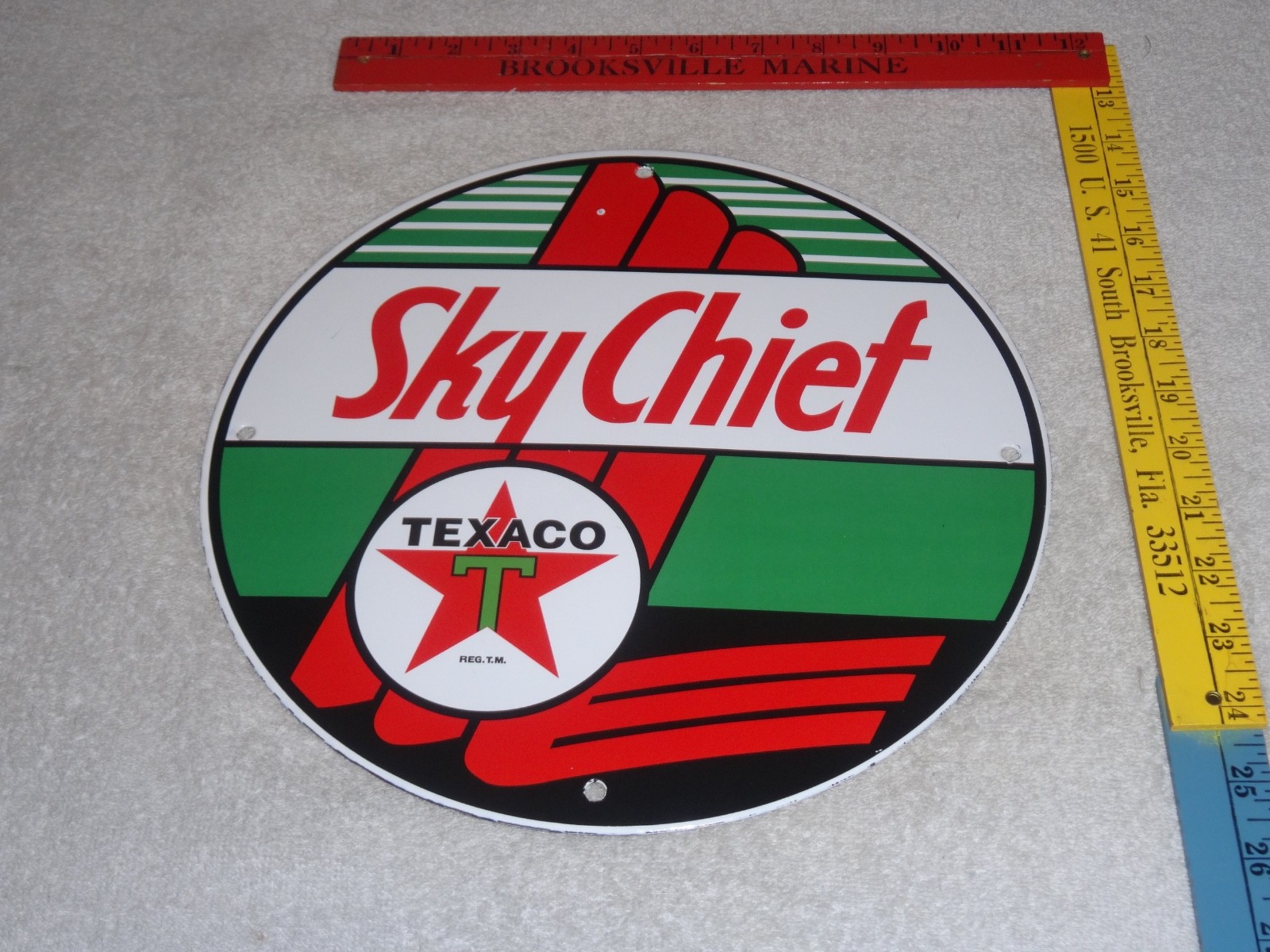 VINTAGE TEXACO SKY CHIEF GASOLINE 11 3/4″ PORCELAIN METAL SERVICE STATION SIGN