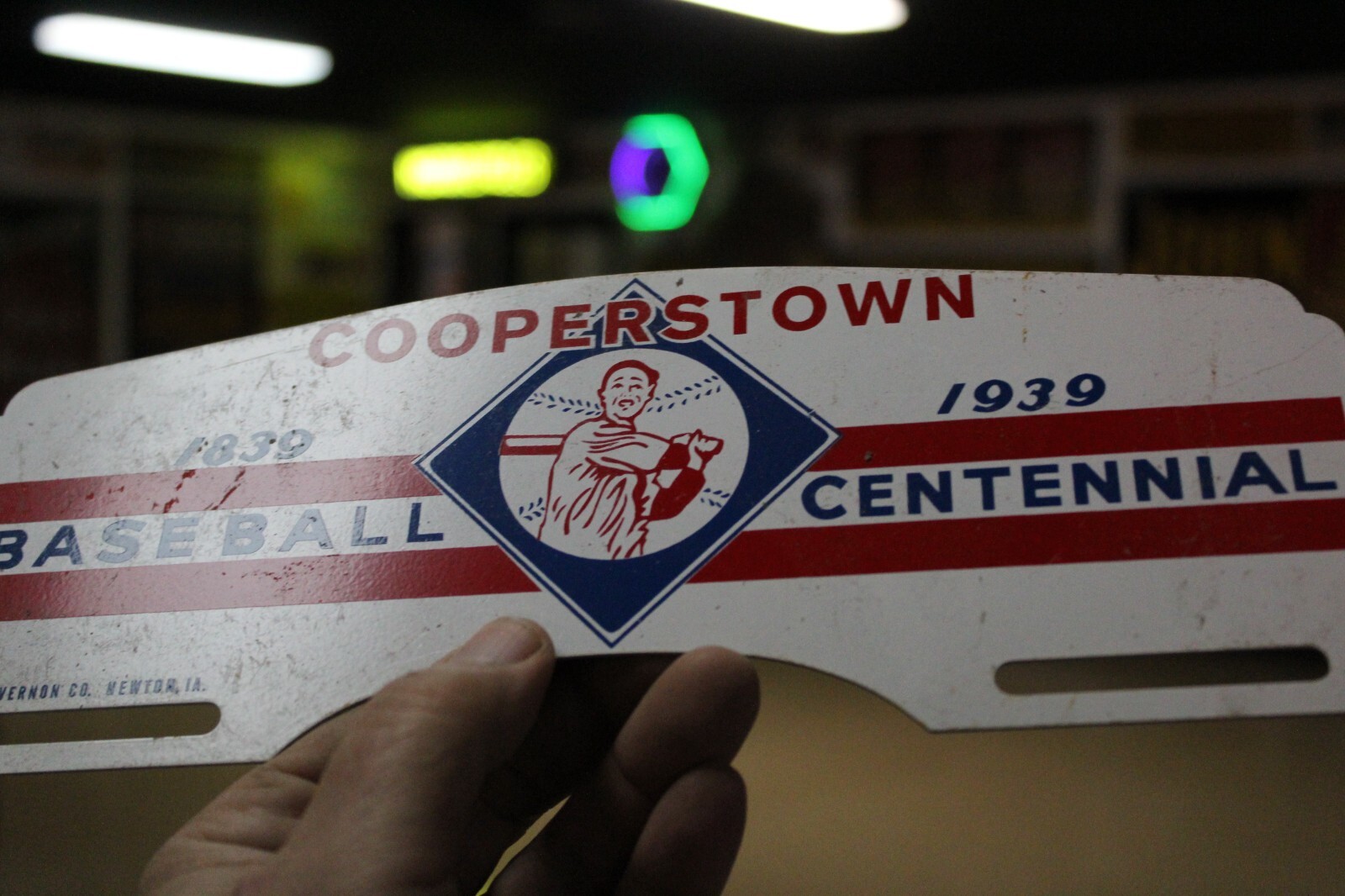 RARE 1939 COOPERSTOWN BASEBALL CENTENNIAL PAINTED METAL TOPPER SIGN BALL GAME