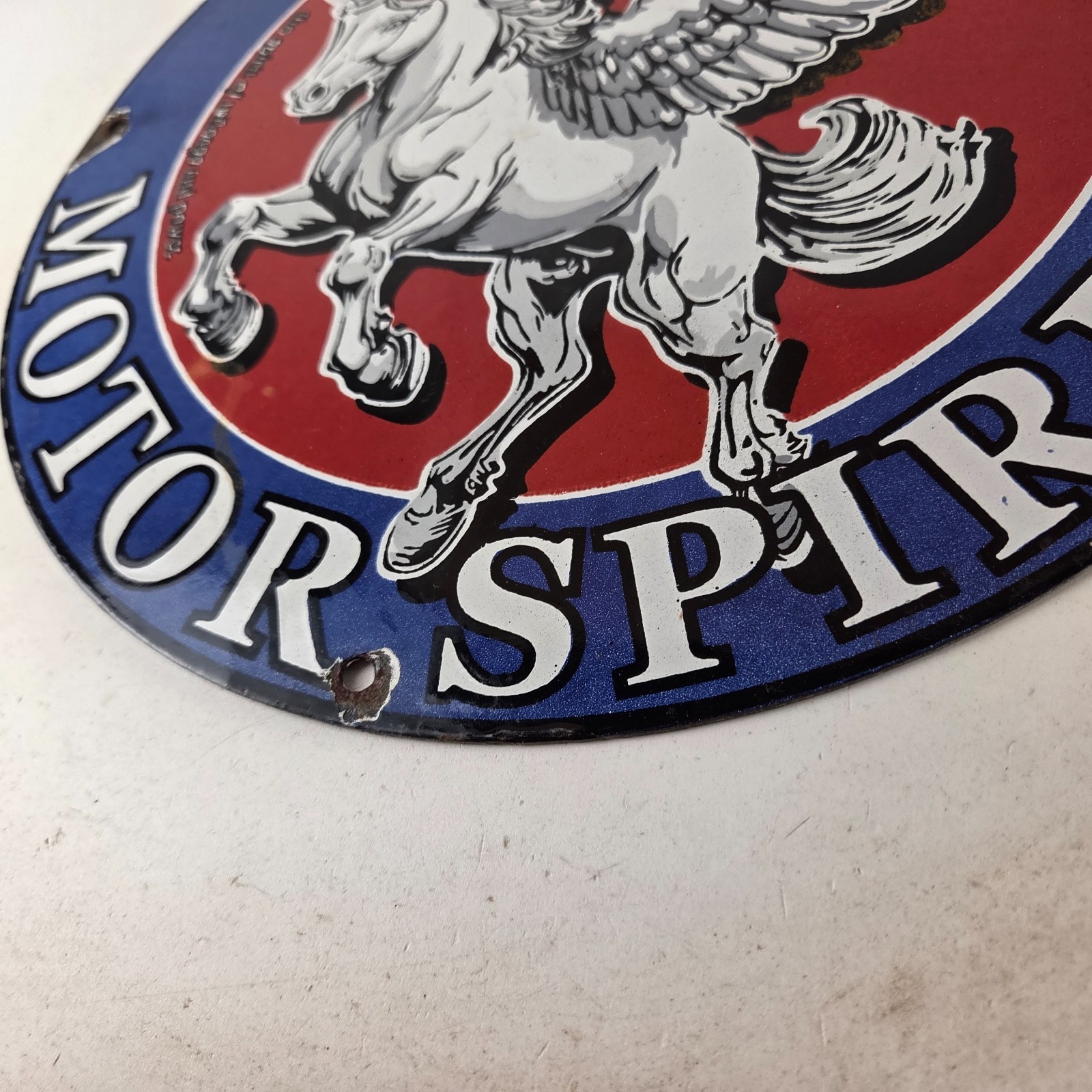 Vintage Pegasus Sign – Gas Pump Station Motor Spirit Porcelain Ad Wall Sign