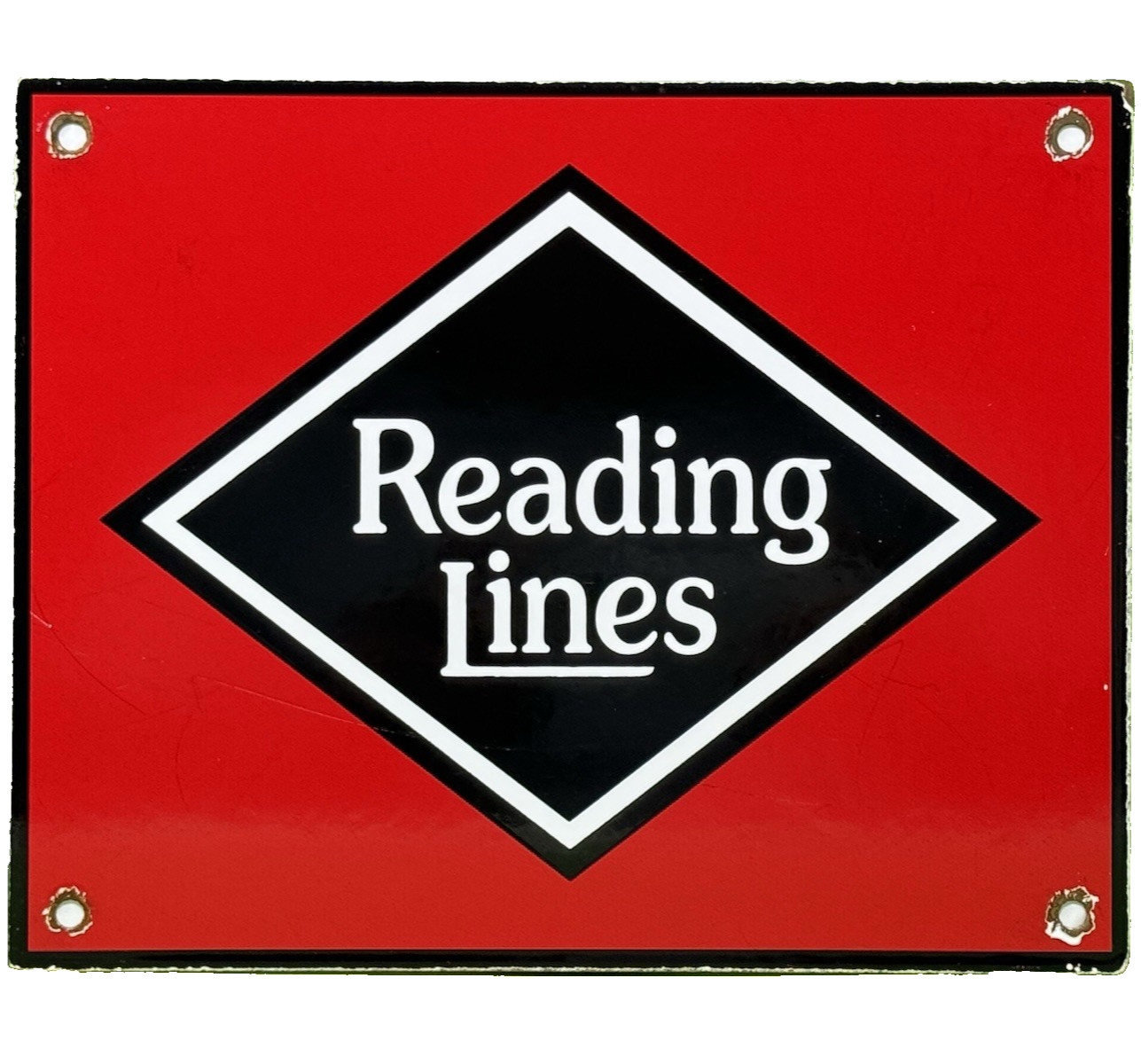 VINTAGE READING LINES PORCELAIN SIGN GAS TRAIN STATION PUMP PLATE OIL RAILROAD