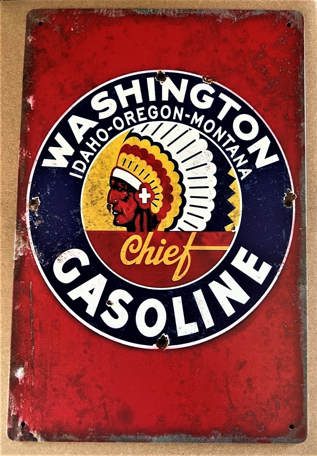 Washington Chief Gas Tin Sign (Union Flying A Ford Chevy Charger Exxon Esso 1489
